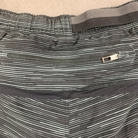 Lululemon Mens Medium Gray Black Striped Surge Short Lined 7" Nylon Reflective - Picture 7 of 8